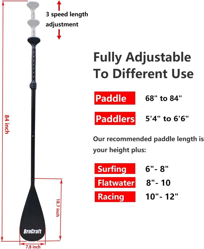 Brocraft SUP Paddles - 3 Piece Adjustable Stand up Paddle - Lightweight Oar for Paddleboard, Aluminum Alloy PU Coated Shaft 68" - 84", Black/Blue/Green/Orange/Red/Yellow Plastic Nylon Blade - Image 2
